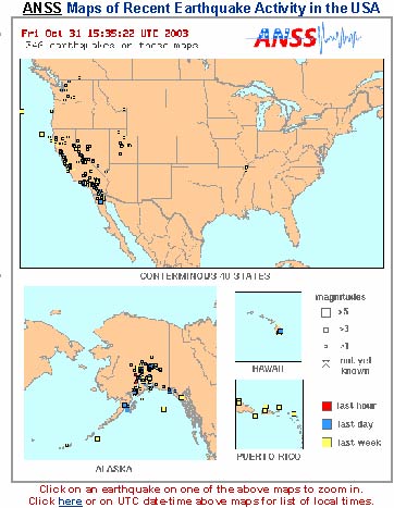 ANSS realtime earthquake map
