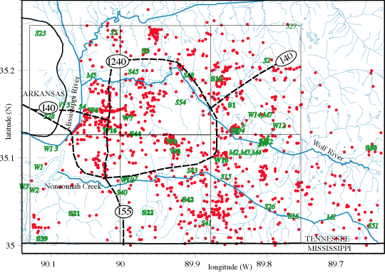locations of subsurface logs and shear-wave velocity measurements